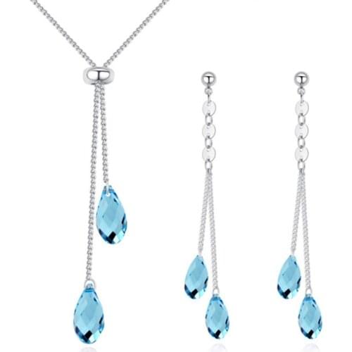 Fashion Water Drop Design Women Jewelry Set for Bridal Wedding Party made with Austria Crystal Korean Style Pendant Earings Set
