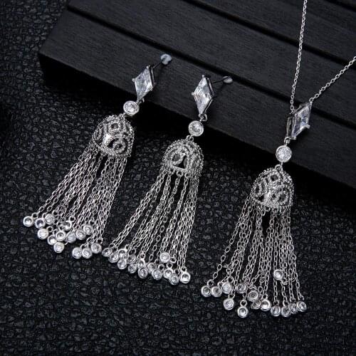 Luxury Tassel Drops Earring Necklace Sets Cubic Zircon jewelry Sets for women Wedding India Bridal Jewelry d1378
