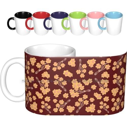 Delicate Orange & Brown Floral Pattern Ceramic Mugs Coffee Cups Milk Tea Mug Pattern Flowers Orange Patterns Rajah Brown Floral