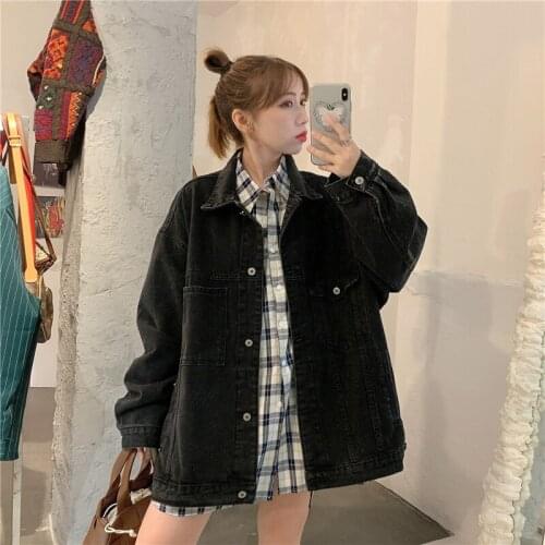 2021 autumn and winter new casual denim jacket female Korean version loose Hong Kong style jacket trendy top