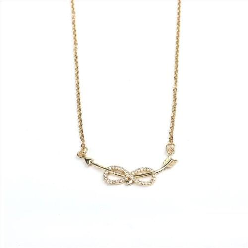 New Stainless Steel & Copper Necklace Gold Color Arc Arrow Connector Clear Cubic Zirconia Women Jewelry Gift 48cm Long, 1 PC