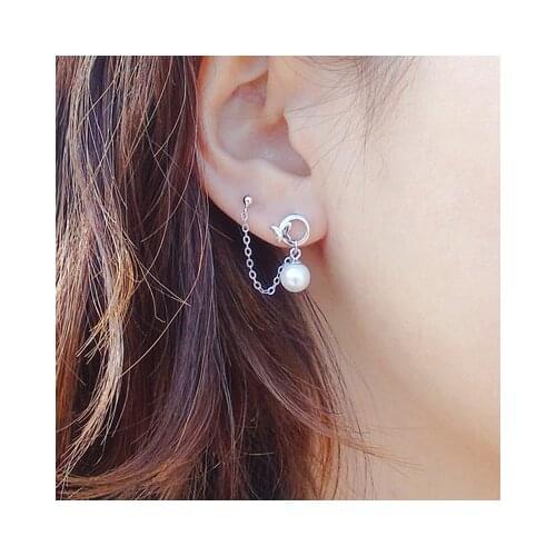 New double ear hole 925 sterling silver short earring love star pearl moon round drop Shell bead wearing two ears stud ear jewe