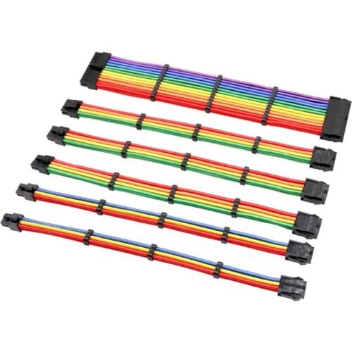 New ATX Standard 24Pin 8Pin Power Cord Adapter Converter Vga Line Graphics Card 6+2pin Rainbow Cotton Mesh Woven Extension Cord