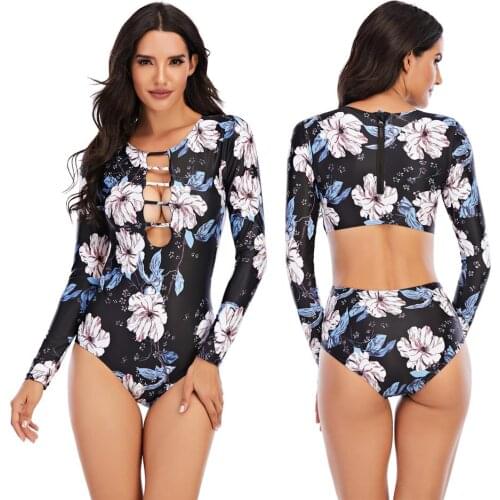 New Women Surfsuit Surfing Suits One Piece Swimsuit Long Sleeve Beach Sea Swimwear For Female Black Swimming Bathing Wear