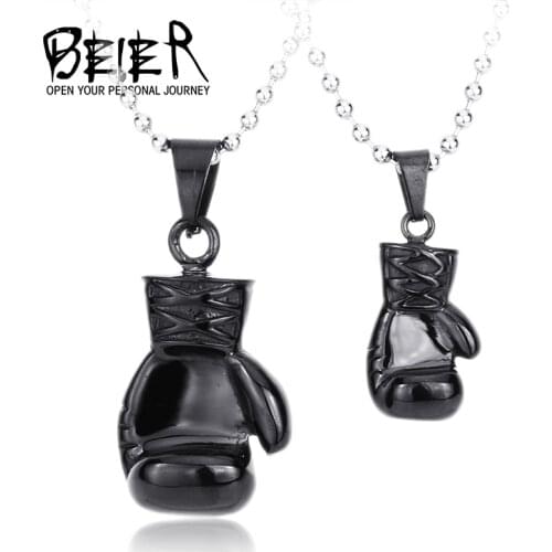 Huge Heavy Black Boxing Match Boxglove Pendant Chain Mens Jewelry 316L Stainless Steel BP8-117