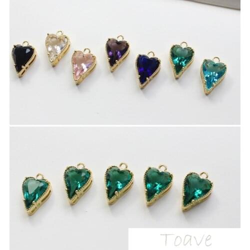 Peach Heart Copper Plated 18K Real Gold Color Zircon Heart Pendant DIY Bracelets Necklace Ear Stud Material Accessories