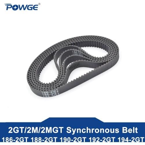 POWGE 2MGT 2M 2GT Synchronous Timing belt Pitch length 186/188/190/192/194 width 6mm/9mm Teeth 93 94 95 96 97 Rubber closed-loop