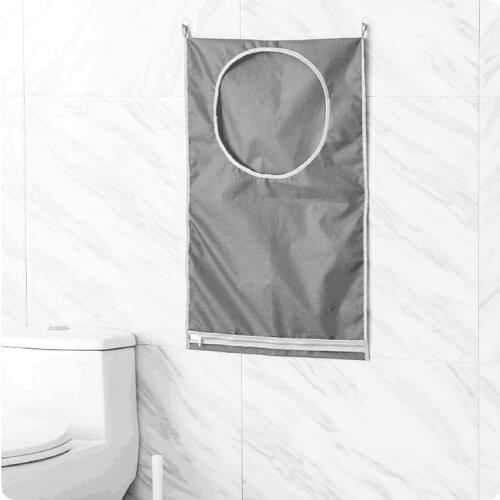 Free Adjustable Wall Hanging Dirty Clothes Bag Gray Oxford Bathroom Waterproof Storage Bag Handle With 2 Suction Cup Hooks