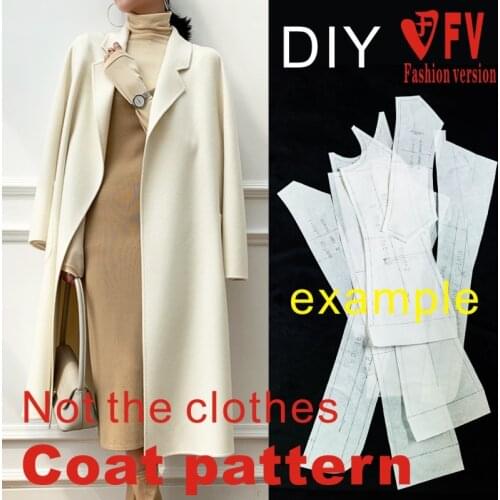 Garment pattern Womens double-sided wool mid-length coat pattern cutting drawing 1:1 structure pattern BFY-339