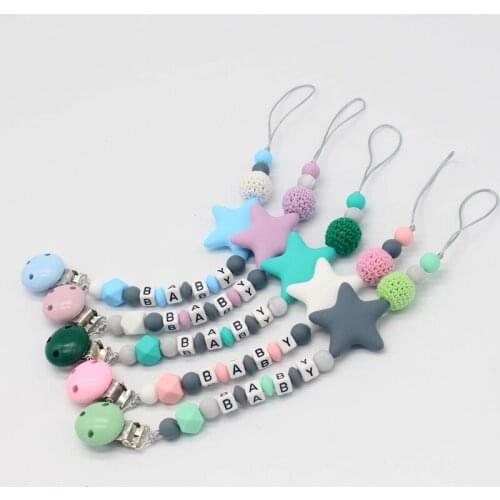 Silicone Baby Pacifier Clips Letter Shape DIY Pacifier Chain for Baby Teething Soother Chew Toys Dummy Nipple Bottle Clip Holder