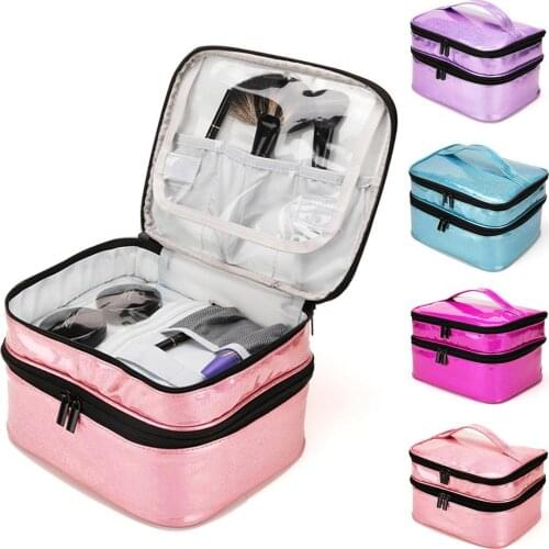 Essential Oil Storage Bag Portable Travel Double-Layer 30 Grids Nail Polish Makeup Brush Storage Box Organizer