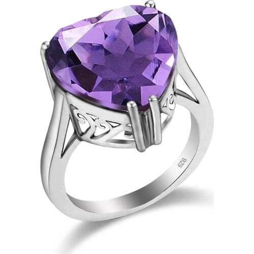 Szjinao Trendy New Silver Rings For Women 100% Real 925 Sterling SIlver Amethyst Ring Love Heart Gemstones Luxury Fine Jewelry
