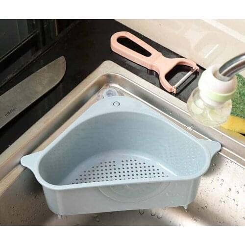 Triangular Sink Strainer Drain Fruit Vegetable Drainer Basket Suction Cup Sponge Rack Storage Kitchen Tools Sink Filter Shelf
