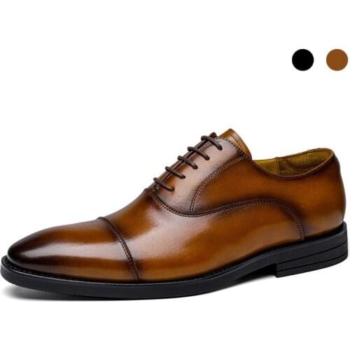 Oxford Brogue Wedding Dress Formal Office Men Shoes Black Genuine Leather Original Casual Business Designer Shoes