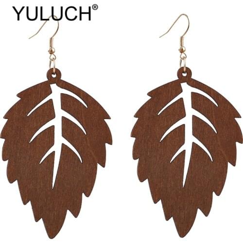 YULUCH Trendy Women Red Green Wood Leaf Pattern Big Dangle Earrings Fashion Jewelry 2019 Ethnic African Long Earrings Wholesale
