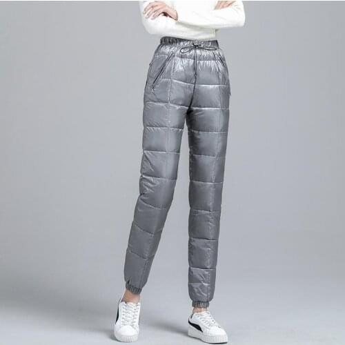 Women Winter Warm Down Cotton Pants Padded Quilted Trousers Elastic Waist Casual Trousers Large Size Sweatpants Y122