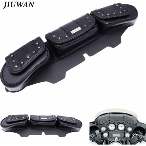 1 Pcs Black Motorcycle Windshield Fairing Pouch Saddle Bag PU Leather 3 Pocket For Harley Electra Glide Ultra Limited 1996-2013