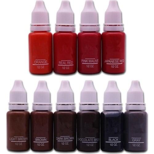 Free Shipping 10Pcs Permanent Makeup Tattoo Ink Pigment 15ml/Bottle For Eyebrow Makeup 23 Colors For Choose