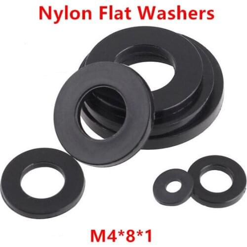 1000pcs M4(ID)*8(OD)*1mm Black nylon flat washer M4 Plastic plain washers ring Gasket M4X8X1mm