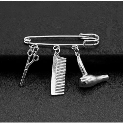 2020 creative personality designer brooch charm jewelry hairdressing scissors comb brooches for women