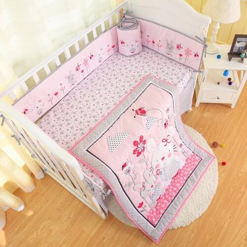 4Set/Pcs Quilt Breathable Baby Bedding Cover Bumper Mattress Cover Crib Skirt Fan Cartoon Cotton Bedding Set