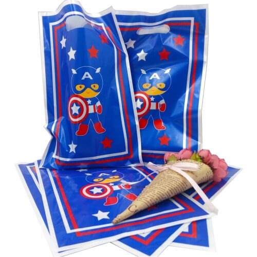 6pcs Captain America party theme PE printed plastic candy bags,shopping gift bag for Kids happy birthday event party supplies