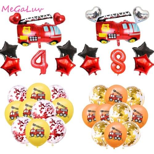 8pcs FireTruck Car Foil number Balloons set Birthday Party Deco Globos Balloon Fire Truck Holiday Baby Shower Party Supplies