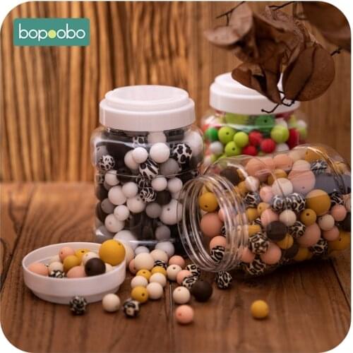 Bopoobo Silicone Beads Baby Teether Leopard 12MM/15MM/20MM Round Food Grade BPA Free DIY Necklace Pendant Accessories For Baby