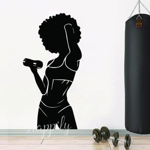 Afro Girl Gym Wall Decal Room Wall Decor Art Vinyl Workout Fitness Quote Wall Stickers Bedroom Murals Removable P496