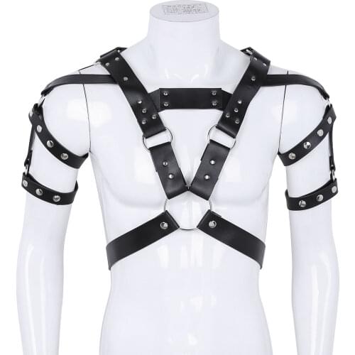 Mens Leather Metal Rivet Body Chest Harness Muscle Men Bondage Underwear Sexy Male BDSM Bondage Punk Club Rave Gay Costume
