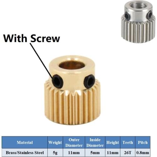 MEGA 3PCS 2PCS Extrusion Head Gear Feeder Wheels 26 Teeth Pulley Bore 5mm11*11mm 3D Printers Parts for Extruder MK8 MK7