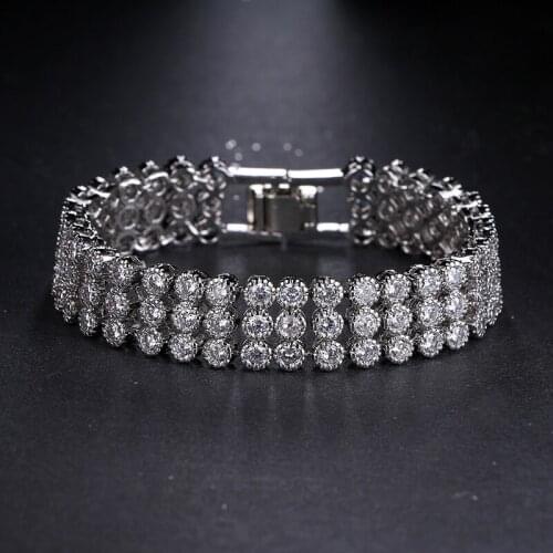 Hot Sell Luxury Unique New Design 3 Row Round Shape AAA + Cubic Zircon Bride Party Pagement Bracelet & Bangle For Women B-036