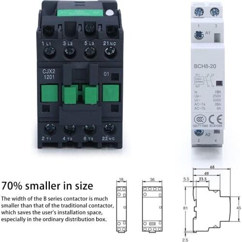 AC Contactor 2P 20A 230V 2NO 60HZ Din Rail Household Durable AC Contactor Relay