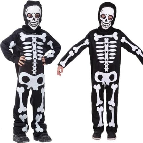 HUIHONSHE Halloween Carnival Party Costume Game Performance Black W Clothing Childrens Terror Skeleton Costumes with Cap