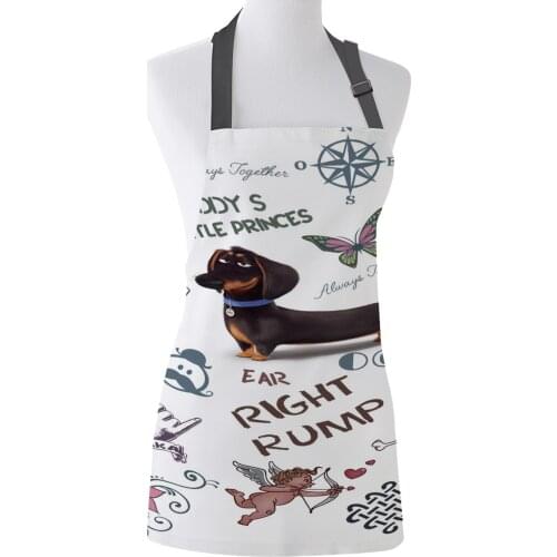 Kitchen Apron Dachshund Flower Love Poker Compass Adjustable Bib Canvas Aprons For Women Cooking Baking Restaurant Pinafore