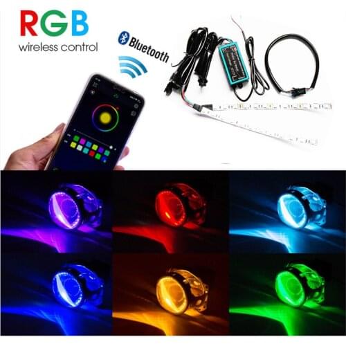1Pair 24LED RGB headlight Projector Led Devil Eye Demon Eye Lamp For App Remote Control projector headlamp