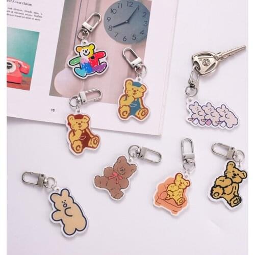 2021 Hot Sale Cute Cartoon Color bear Anime Keychain Ins Goods Key Ring Gift For Women Girls Bag Pendant PVC Charms Key Chains