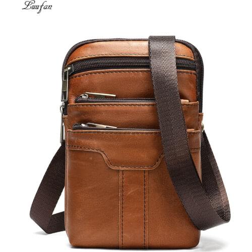 Luufan Genuine Leather Man Flap Bag soft Cow Leather Mini Crossbody Shoulder Bag Cowhide Small Travel Messenger Bags Phone Pouch
