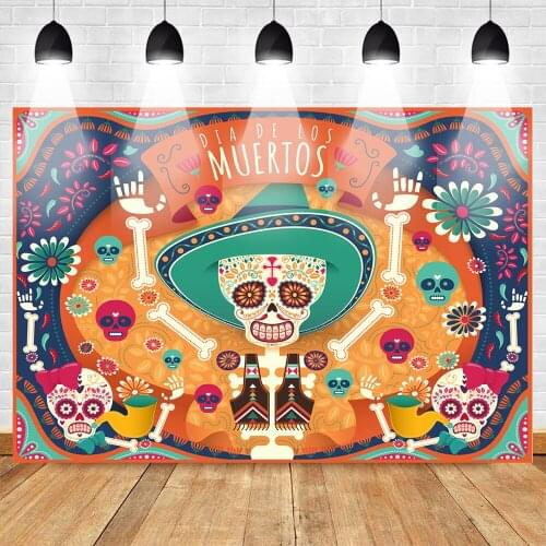 Mehofoto Day of the Dead Photography Backdrops Mexicos Skull Skeleton Event Banner Decor Photo Background for Party Decorations