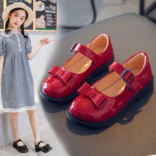 Fashion Bow Girl Dress Dance Spring Shoes 2021 For Children Flats Shoes Kids Princess School Patent Leather Shoes 3 7 9 12 Years