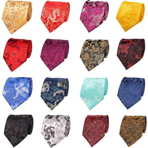 Men Wide 9CM Necktie Chinese Style Dragon Floral Jacquard Wedding Formal Ties BWTQN0096
