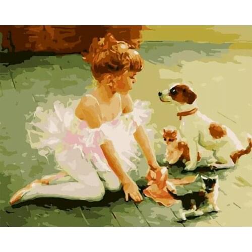 Gatyztory 60×75cm Diy Painting By Numbers Canvas Drawing Girl Animals Handpainted Gift Wall Decor Art Frame