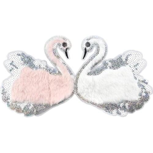 Patches Sequins Plush Swan Animal White Pink Deal With It Clothing Pattern Decoration DIY Fashion Style Large Biker Patch