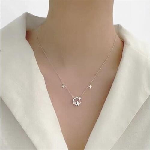 New Arrival Dream Moon Cat 925 Sterling Silver Jewelry Cross Star Tassel Cute Animal Crystal Clavicle Chain Necklaces N021