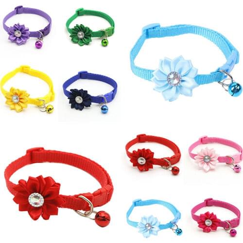 1PC Pet Dog Collar Flower Bell Diamond Dog Cat Collar Neck Strap Adjustable Easy Wear Buckle Lovely Cat Necklace Cat Accessories