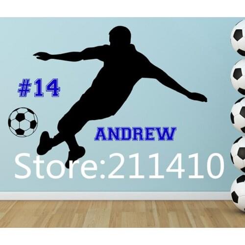 Personalized Soccer Player Vinyl Wall Decal Custom Name Number Vinyl Wall Stickers For Kids Room Boys Bedroom Mural A288