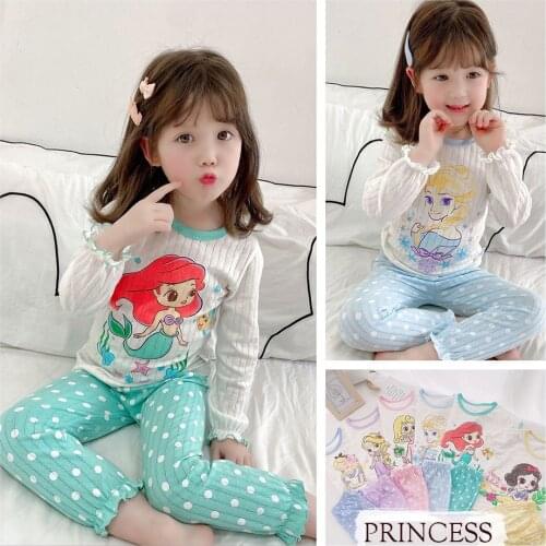 Princess Print Pajamas For Girl Snow White Soft Super Thin Cotton Homewear Air-conditioned Room Tops Pants Combination Sleepwear
