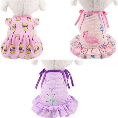 Classic Dog Dress Shirt Fruit Pattern Sling Sleeveless Tshirt Skirt For Small Dogs Chihuahua Pink Ruffle Vest Dresses Summer XXL