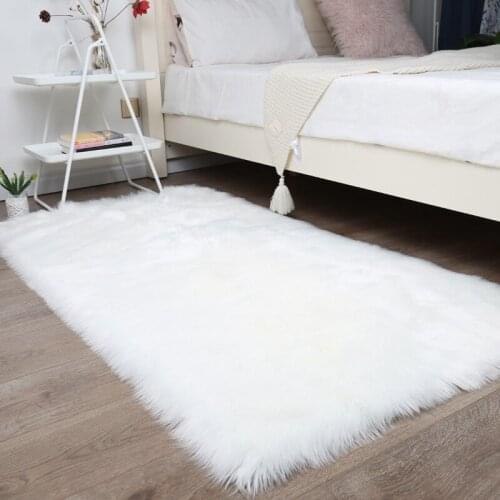 Plush Soft Sheepskin Bedroom Carpet Imitation Wool Pad Long Hair Bedside Mat Sofa Cushion White Rugs Red Living Room Fur Carpet