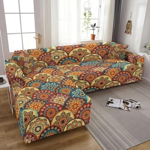 Mandala Sofa Covers for Living Room Geometric Flowers Couch Cover Sectional Corner Sofa Cover Slipcover L Shape Need Buy 2Pcs
